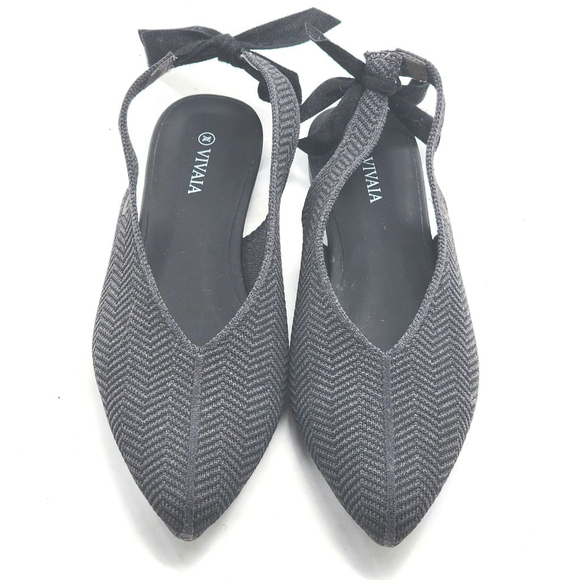 VIVAIA Emily Black Pointed Toe Herringbone Slingback Flats Size 37 6.5 - Picture 3 of 7